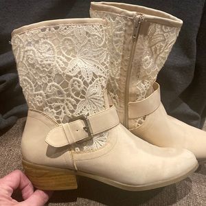 Cream ivory lace suede boots